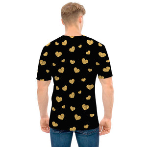 Gold And Black Heart Pattern Print Men's T-Shirt