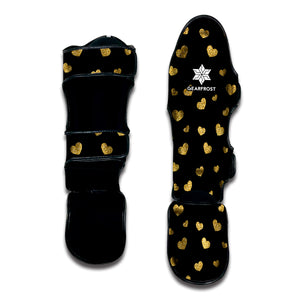 Gold And Black Heart Pattern Print Muay Thai Shin Guard