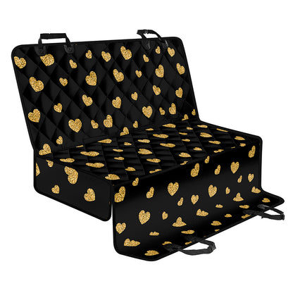 Gold And Black Heart Pattern Print Pet Car Back Seat Cover