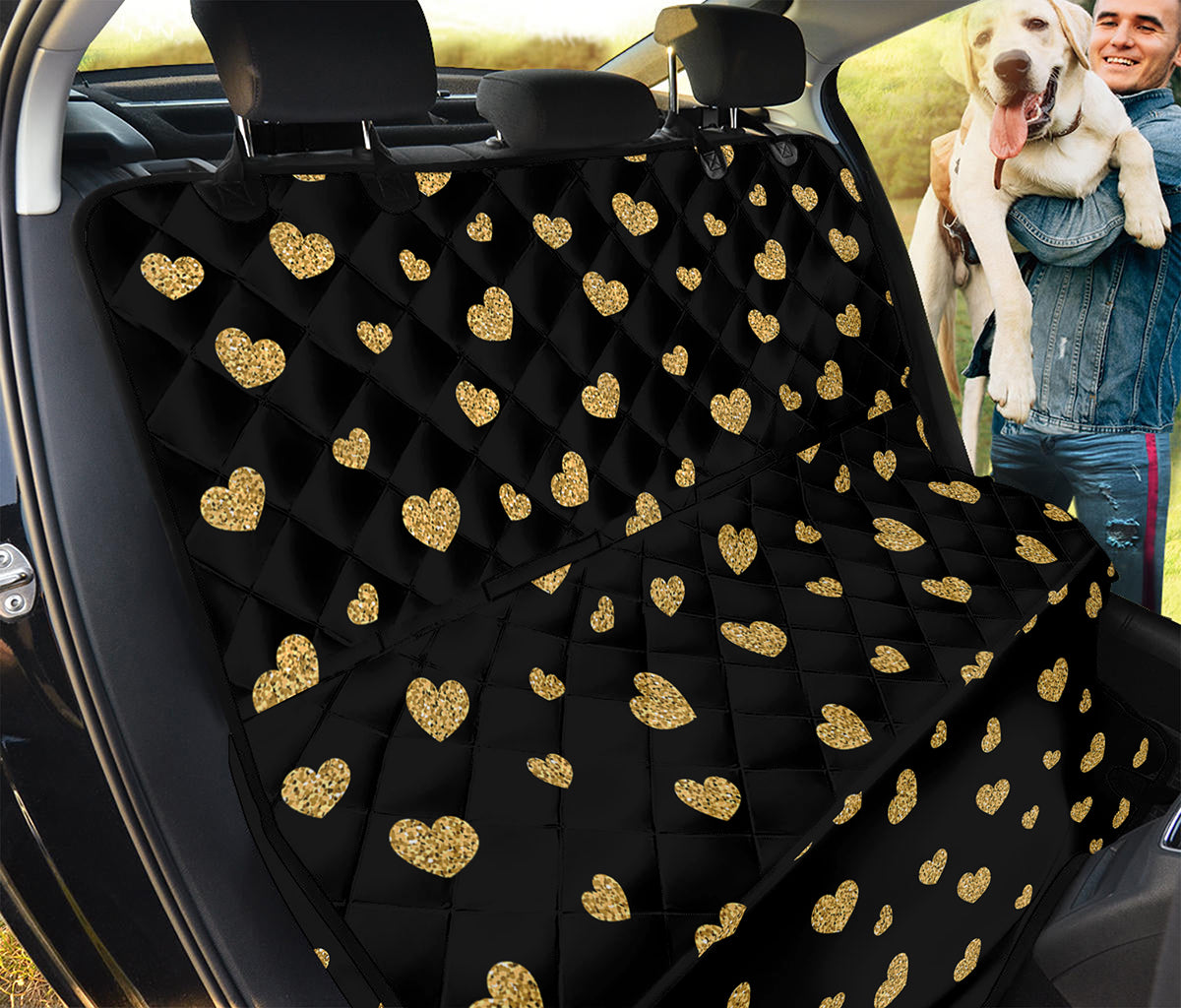 Gold And Black Heart Pattern Print Pet Car Back Seat Cover