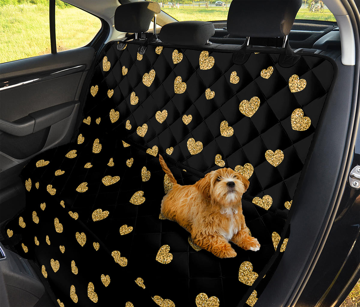 Gold And Black Heart Pattern Print Pet Car Back Seat Cover