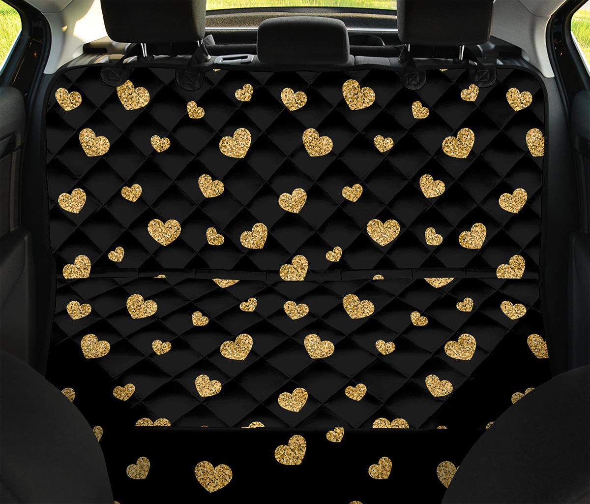 Gold And Black Heart Pattern Print Pet Car Back Seat Cover