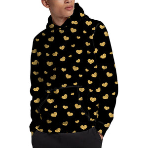 Gold And Black Heart Pattern Print Pullover Hoodie