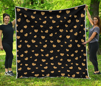 Gold And Black Heart Pattern Print Quilt