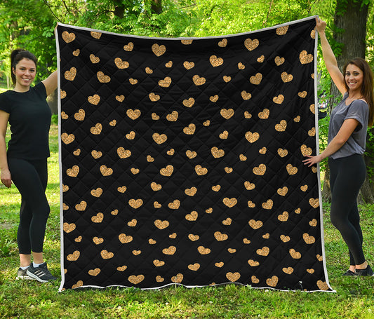 Gold And Black Heart Pattern Print Quilt