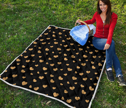 Gold And Black Heart Pattern Print Quilt