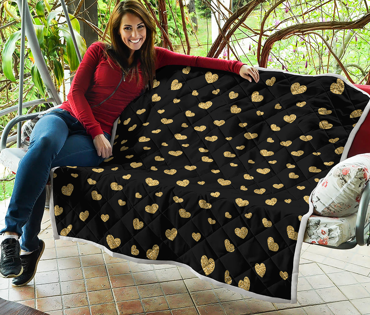 Gold And Black Heart Pattern Print Quilt