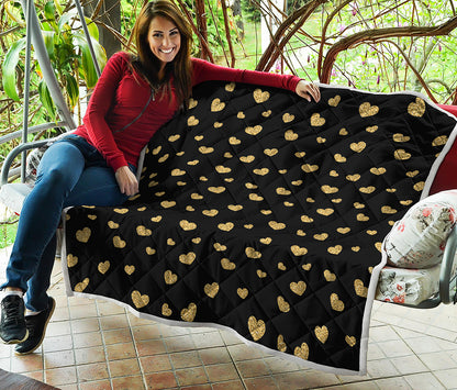 Gold And Black Heart Pattern Print Quilt