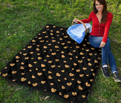 Gold And Black Heart Pattern Print Quilt