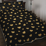 Gold And Black Heart Pattern Print Quilt Bed Set