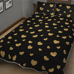 Gold And Black Heart Pattern Print Quilt Bed Set