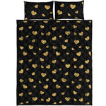 Gold And Black Heart Pattern Print Quilt Bed Set