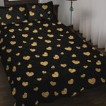 Gold And Black Heart Pattern Print Quilt Bed Set