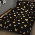 Gold And Black Heart Pattern Print Quilt Bed Set