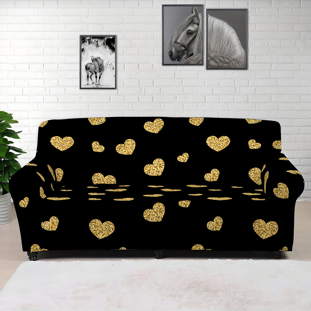 Gold And Black Heart Pattern Print Sofa Cover