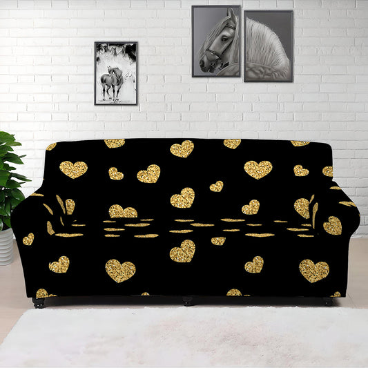 Gold And Black Heart Pattern Print Sofa Cover