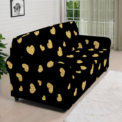 Gold And Black Heart Pattern Print Sofa Cover