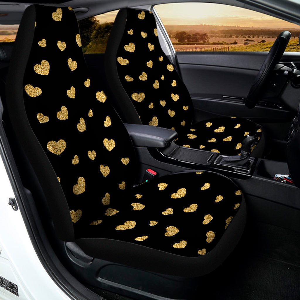Gold And Black Heart Pattern Print Universal Fit Car Seat Covers