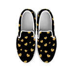 Gold And Black Heart Pattern Print White Slip On Shoes