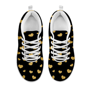 Gold And Black Heart Pattern Print White Sneakers