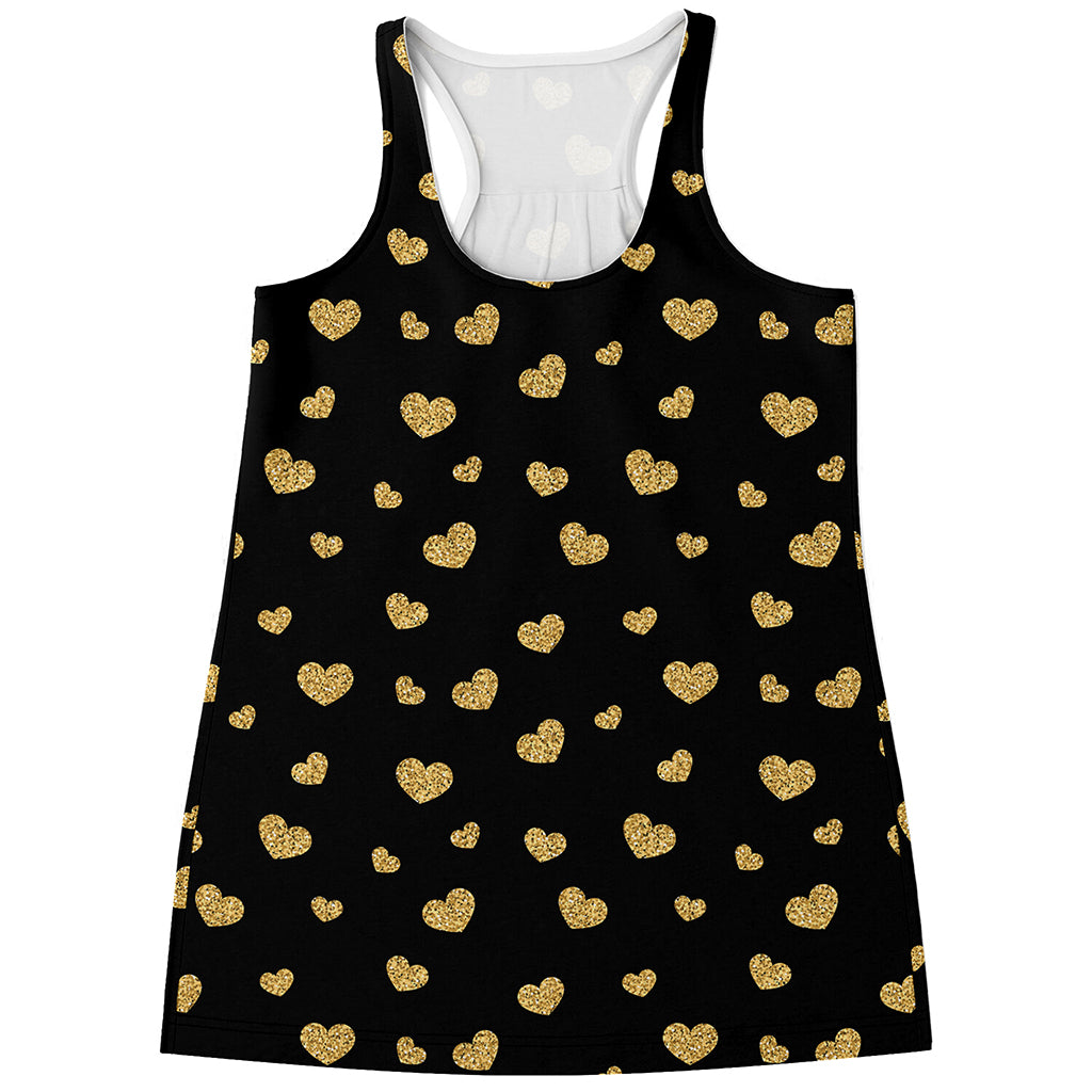 Gold And Black Heart Pattern Print Women's Racerback Tank Top