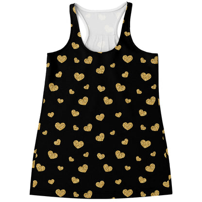 Gold And Black Heart Pattern Print Women's Racerback Tank Top