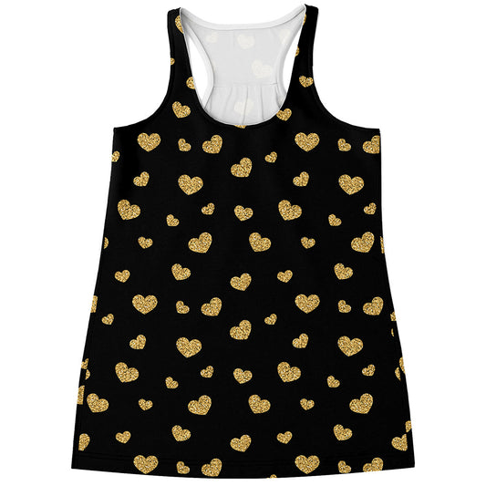 Gold And Black Heart Pattern Print Women's Racerback Tank Top