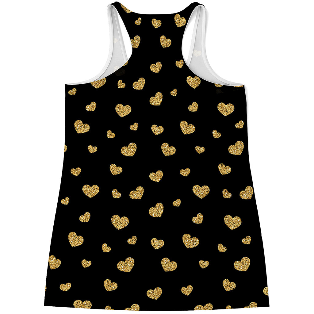 Gold And Black Heart Pattern Print Women's Racerback Tank Top