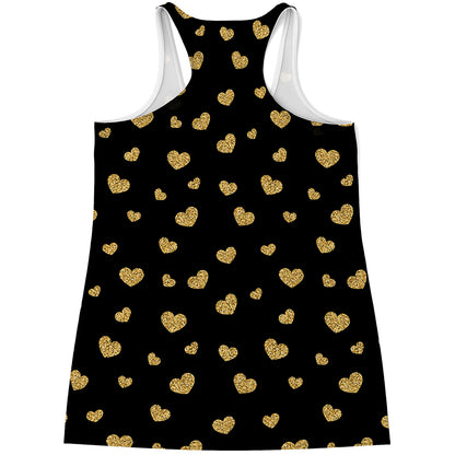 Gold And Black Heart Pattern Print Women's Racerback Tank Top