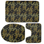 Gold And Black Japanese Bamboo Print 3 Piece Bath Mat Set