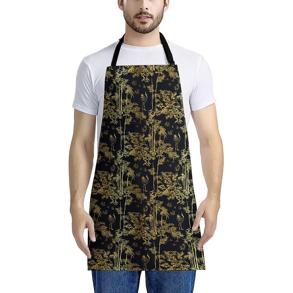 Gold And Black Japanese Bamboo Print Apron