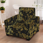 Gold And Black Japanese Bamboo Print Armchair Slipcover