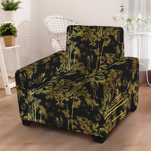 Gold And Black Japanese Bamboo Print Armchair Slipcover