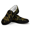 Gold And Black Japanese Bamboo Print Black Slip On Shoes