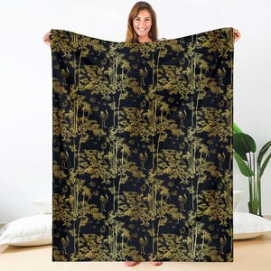 Gold And Black Japanese Bamboo Print Blanket