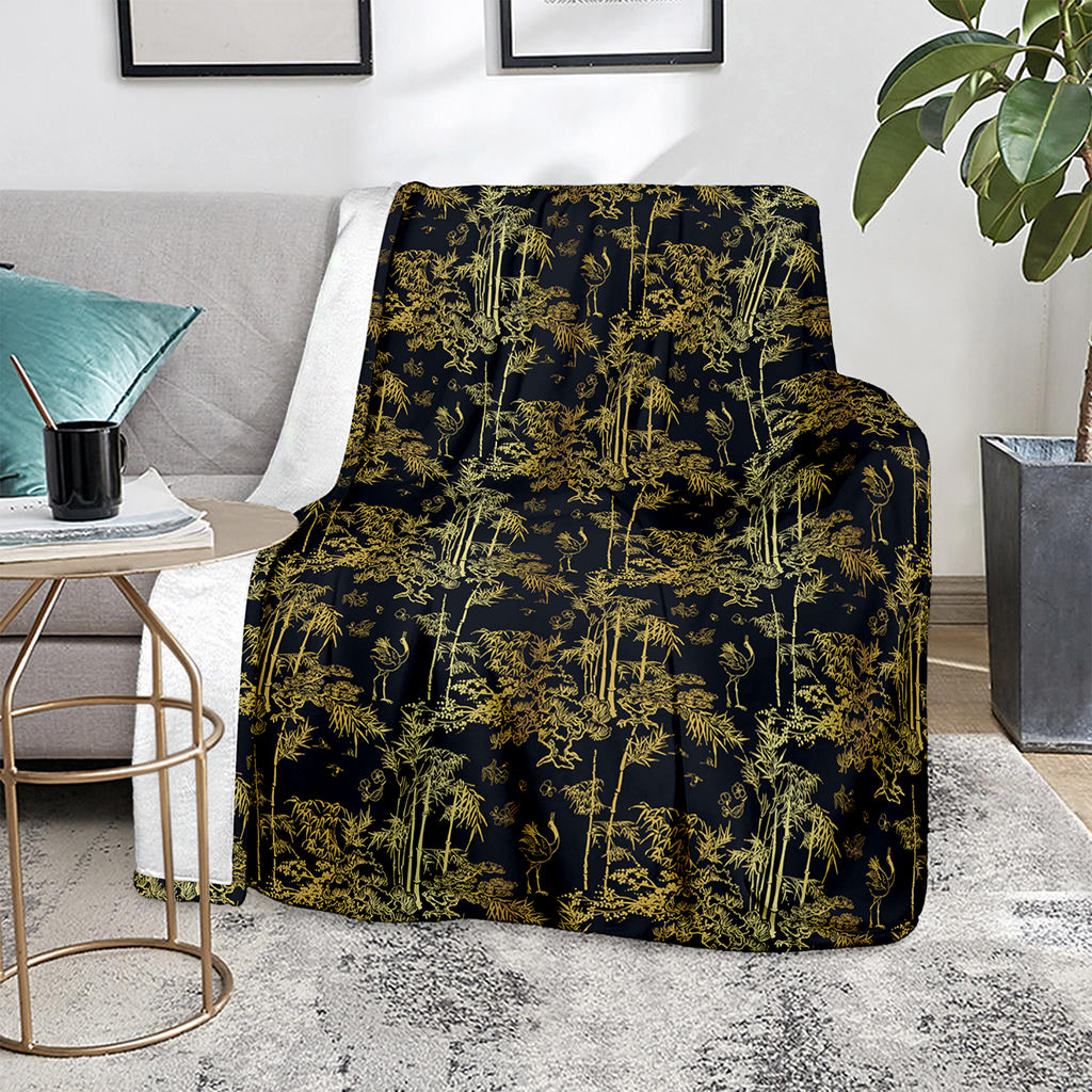 Gold And Black Japanese Bamboo Print Blanket