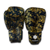 Gold And Black Japanese Bamboo Print Boxing Gloves