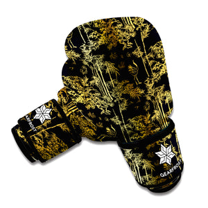 Gold And Black Japanese Bamboo Print Boxing Gloves