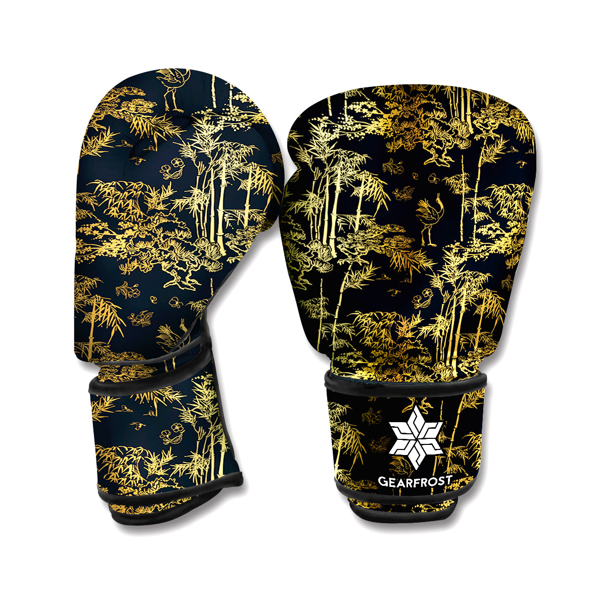 Gold And Black Japanese Bamboo Print Boxing Gloves