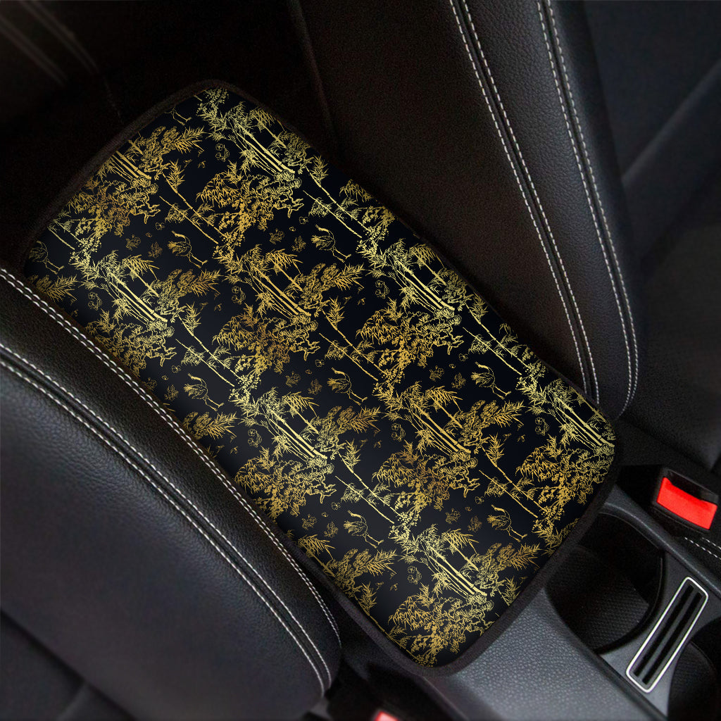 Gold And Black Japanese Bamboo Print Car Center Console Cover