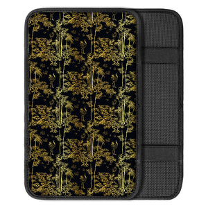 Gold And Black Japanese Bamboo Print Car Center Console Cover