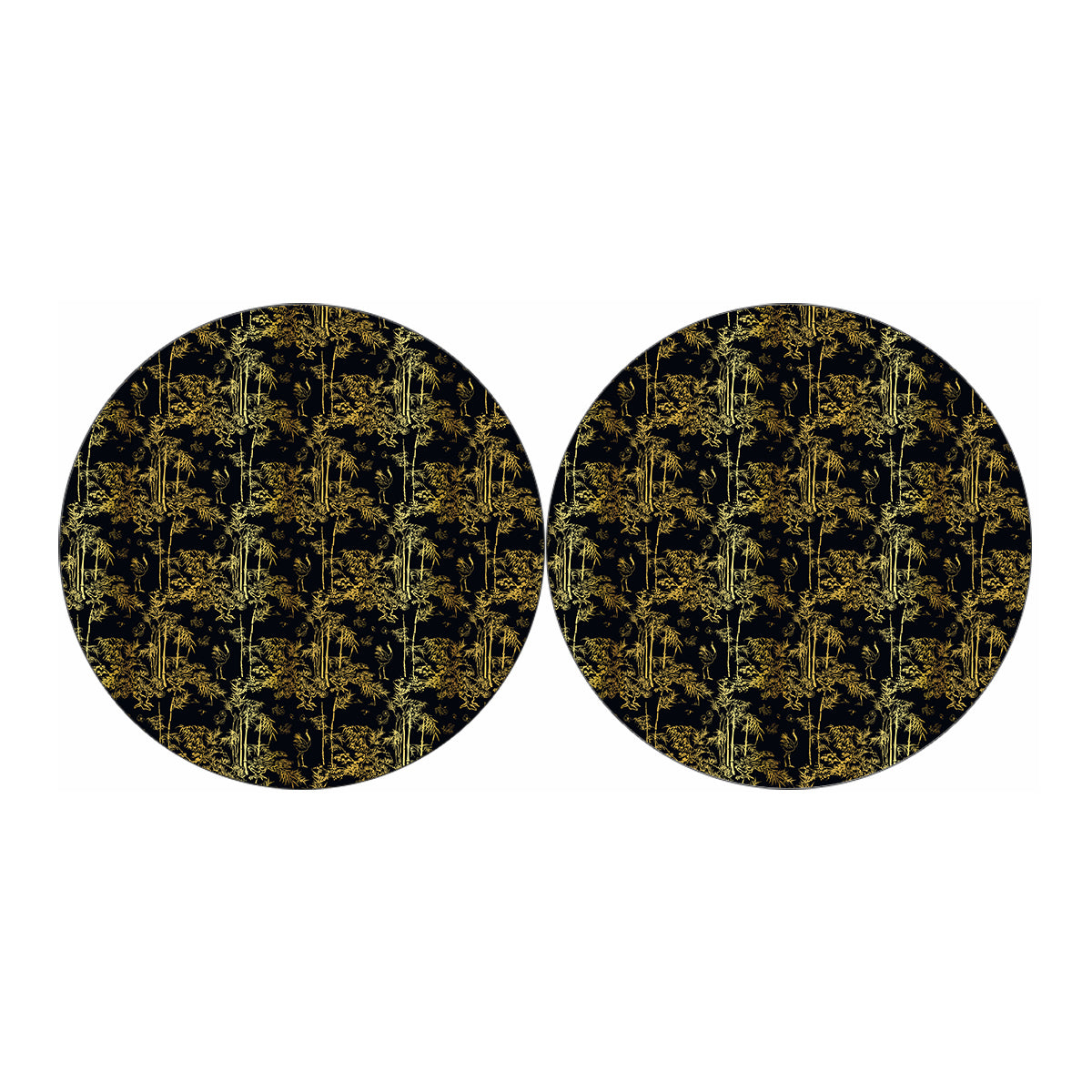 Gold And Black Japanese Bamboo Print Car Coasters