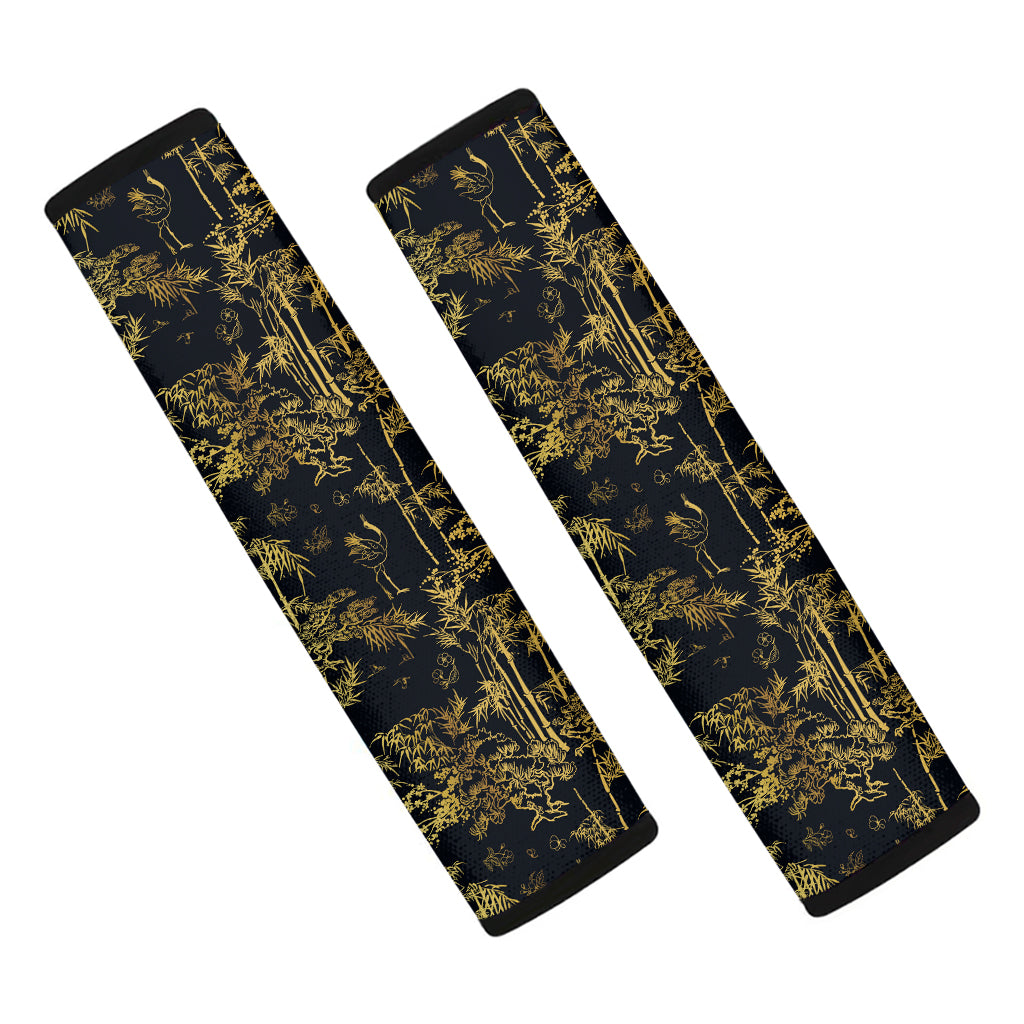 Gold And Black Japanese Bamboo Print Car Seat Belt Covers