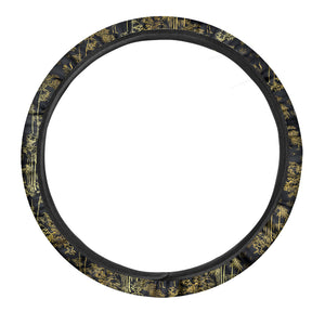 Gold And Black Japanese Bamboo Print Car Steering Wheel Cover