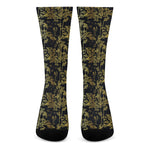 Gold And Black Japanese Bamboo Print Crew Socks