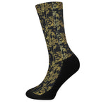 Gold And Black Japanese Bamboo Print Crew Socks