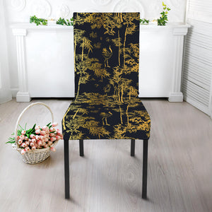 Gold And Black Japanese Bamboo Print Dining Chair Slipcover