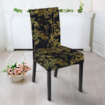 Gold And Black Japanese Bamboo Print Dining Chair Slipcover