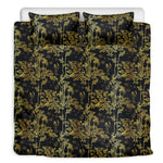 Gold And Black Japanese Bamboo Print Duvet Cover Bedding Set