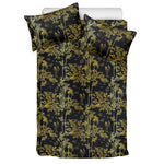 Gold And Black Japanese Bamboo Print Duvet Cover Bedding Set